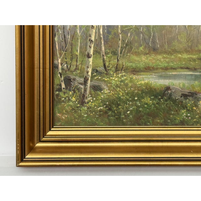 Forest Landscape in Scandinavia with Silver Birch Trees by Danish Artist 1945 Circa For Sale - Image 15 of 16