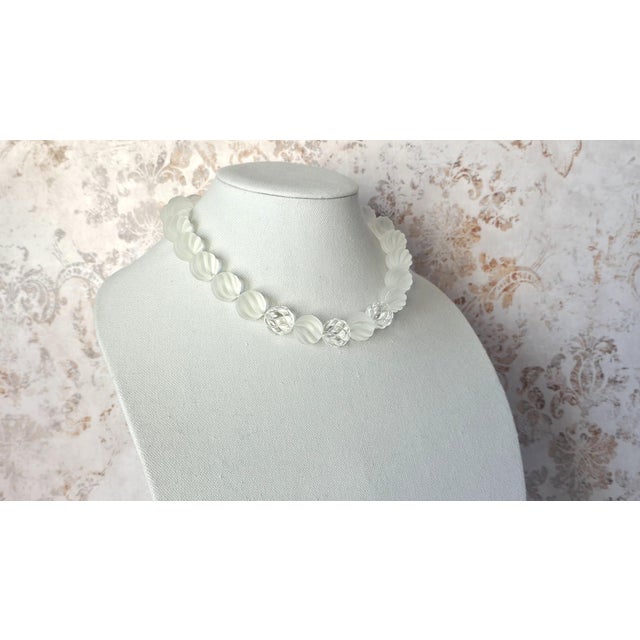 Swirl-Carved Frosted Rock Crystal Bead Necklace With Mother-of-Pearl Clasp For Sale - Image 4 of 9
