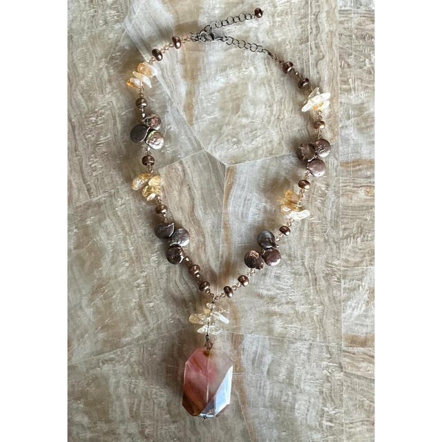 Late 20th Century Vintage Boho Multi-Gemstone Necklace With Pendant For Sale - Image 5 of 12