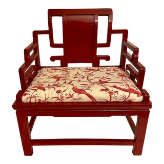 Vintage Red Lacquer Ming Style Chair With Brunschwig & Fils Upholstery For Sale