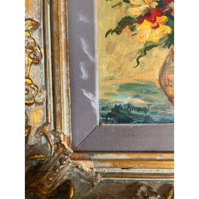 This impressionistic oil painting of a vibrant floral bouquet is an original artwork attributed to and signed by the...