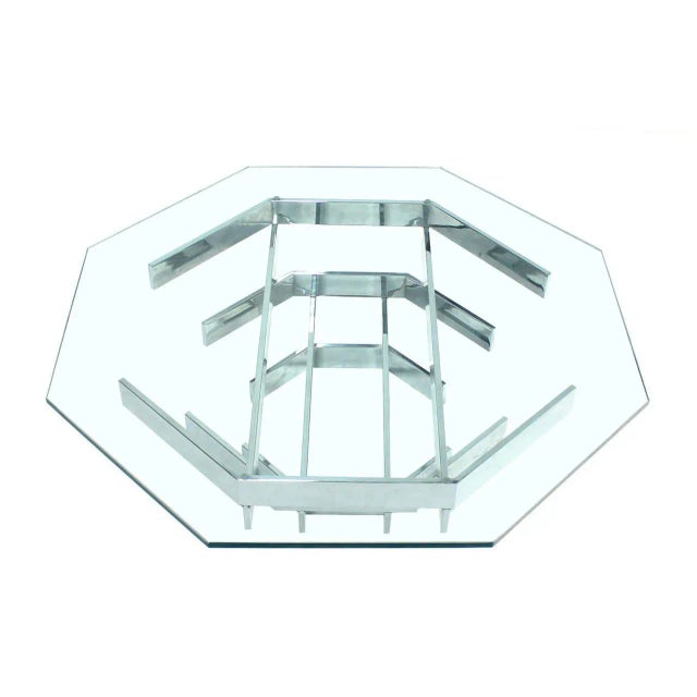 Mid-Century Modern Heavy Stacked Chrome Base Octagonal Coffee Table For Sale - Image 6 of 7