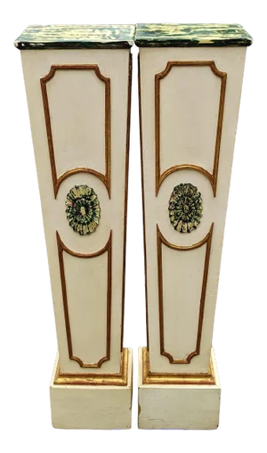 Antique Early 20th Century Russian Empire Style Gilt Carved Wood & Faux Marble Pedestals - a Pair