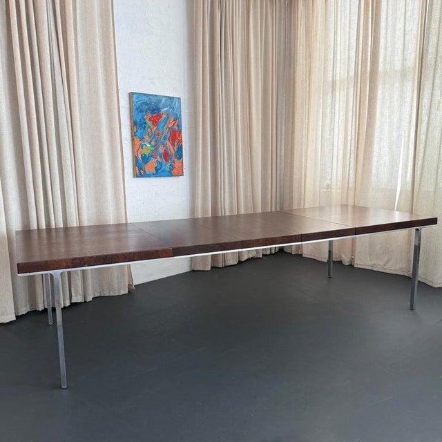 Swiss Mid-Century Modern Burl Walnut Chrome Extension Dining Table, John Stuart For Sale - Image 10 of 15