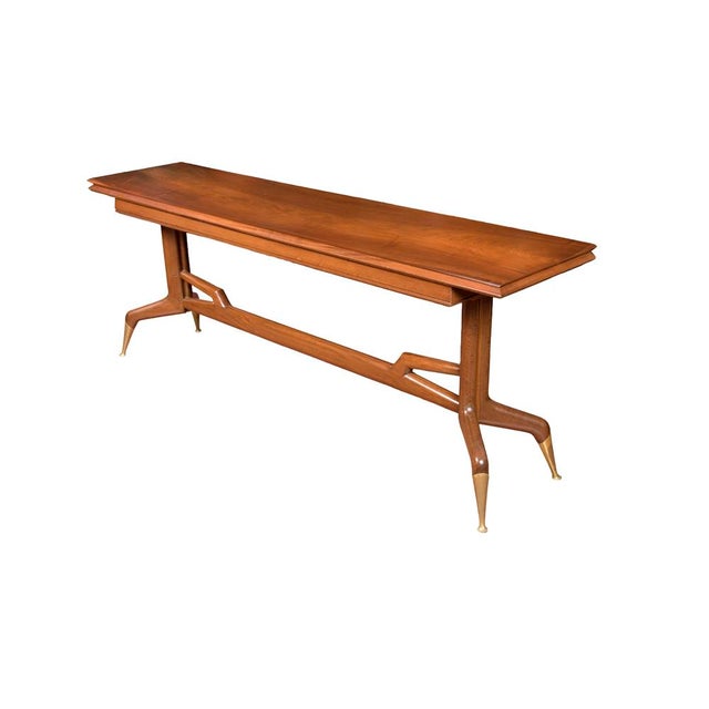 Console Table in Walnut with Brass Legs by Gio Ponti, 1950s For Sale - Image 17 of 17