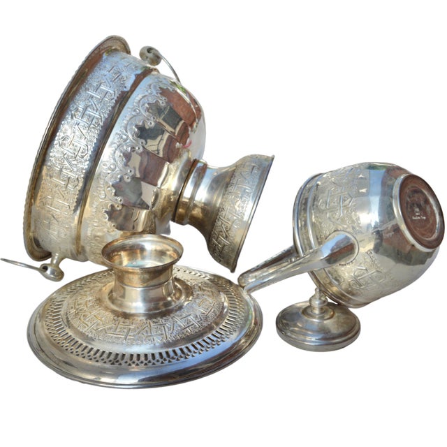 Metal Mid 20th Century Moorish-Patterned & Engraved Kettle & Wash Basin Set- 3 PCS For Sale - Image 7 of 8