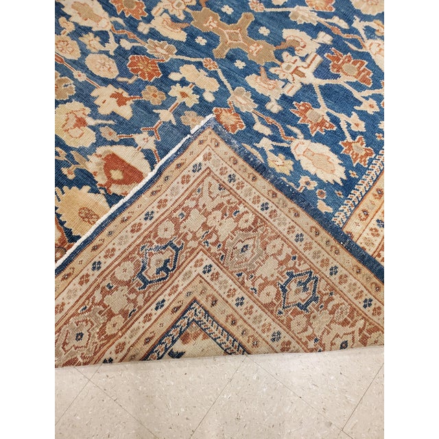 Blue Antique Persian Sultanabad Handmade Oriental Light Blue & Terracotta Rug For Sale - Image 8 of 12