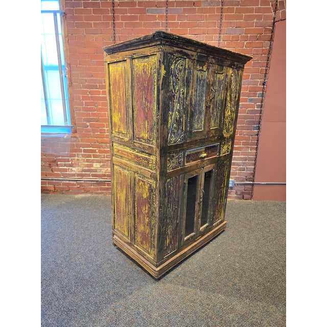 1980s 1980s Antique Style Hand-Carved Artisan Armoire / Hutch For Sale - Image 5 of 10