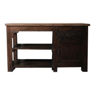 Antique Rustic Wooden Workbench Console Table 19th Century Farmhouse Style For Sale