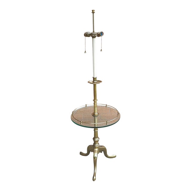 Mid Century Stiffel Tri-Leg Brass & Glass Table Floor Lamp Vintage For Sale