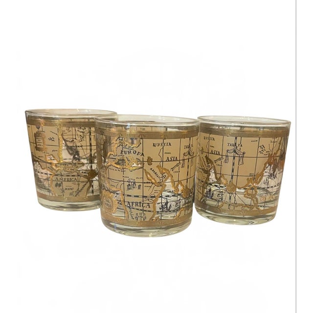 Mid-Century Modern 1960s Cera “Old World Map” Double Old Fashioned Set of 3 For Sale - Image 3 of 3