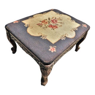 Early 1900s Victorian Needle Point Cover Stool For Sale