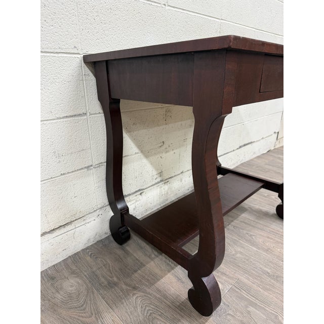 Brown VTG Helm’s Furniture Empire / Colonial Revival Style Library Sofa Console Table For Sale - Image 8 of 13