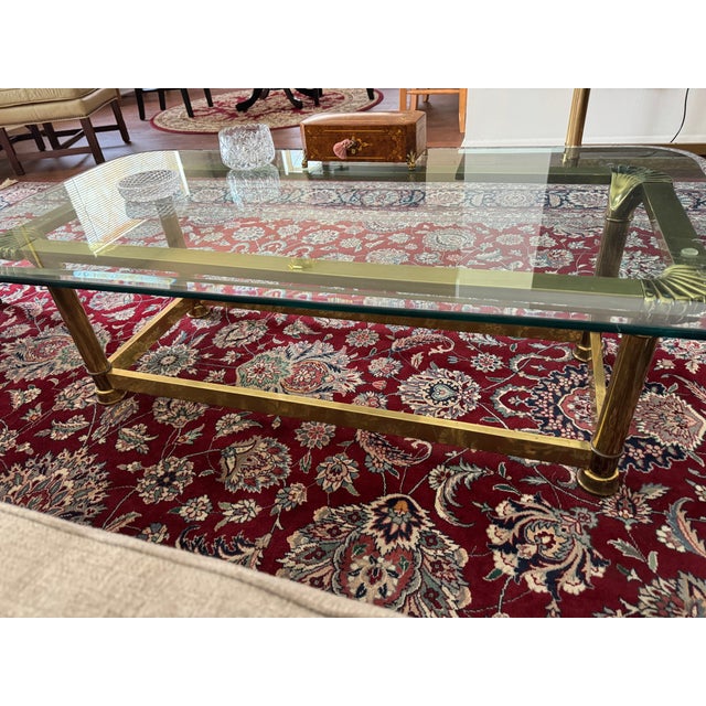 VTG Attributed Mastercraft Brass Glass Coffee Table Gold Hollywood Regency MCM Cocktail Table For Sale - Image 4 of 8