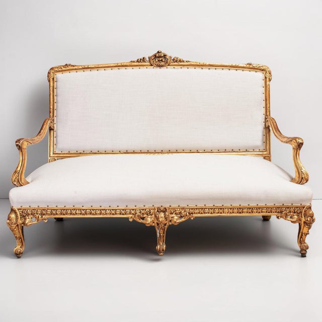 18th Century Louis XVI Giltwood Settee For Sale - Image 10 of 15