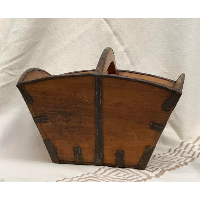 Wood Antique Elm Wood Gathering Basket With Original Iron Details For Sale - Image 7 of 12