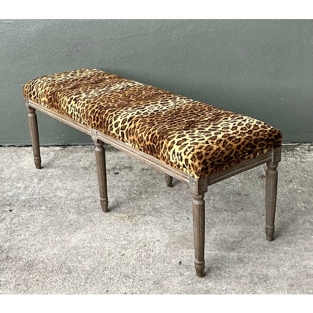 Early 21st Century Vintage Tufted Leopard Bench For Sale - Image 5 of 12