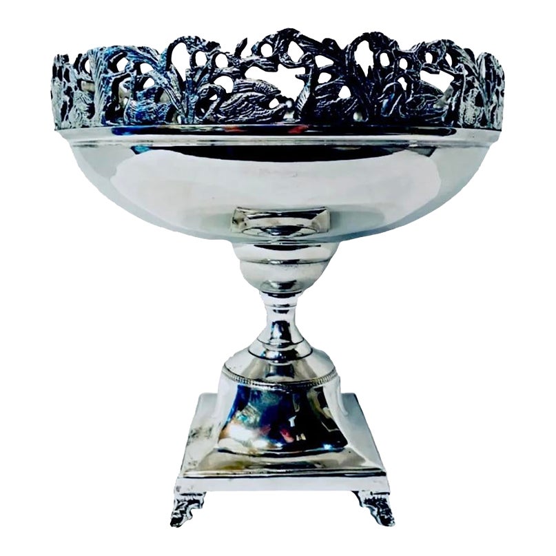 Antique Portuguese Silverplate Pedestal Centerpiece Bowl With