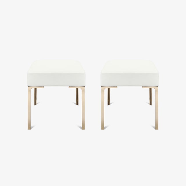 Montage Astor Brass Ottomans in Snow Ultrasuede by Montage, Pair For Sale - Image 4 of 6