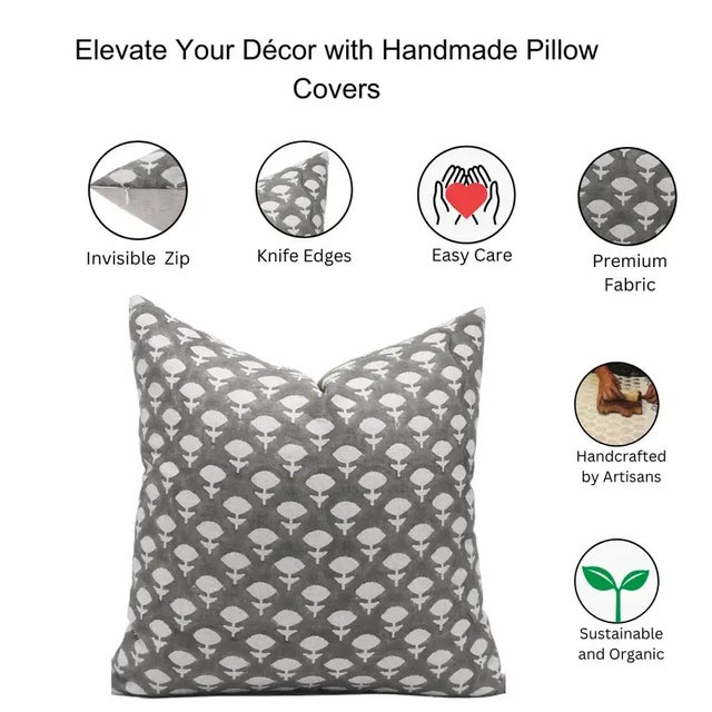 Fabdivine Decorative Block Print Cushion Cover 24x24 Inch Pure Linen- Jadibuti For Sale - Image 4 of 4