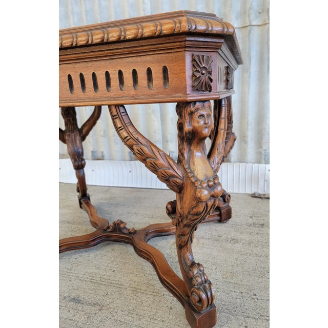 Antique Figural Carved Marble Top Side Table C. 1930's For Sale - Image 4 of 9