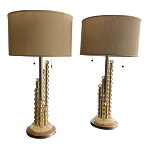 Mid-Century Modern Brass Table Lamps - a Pair
