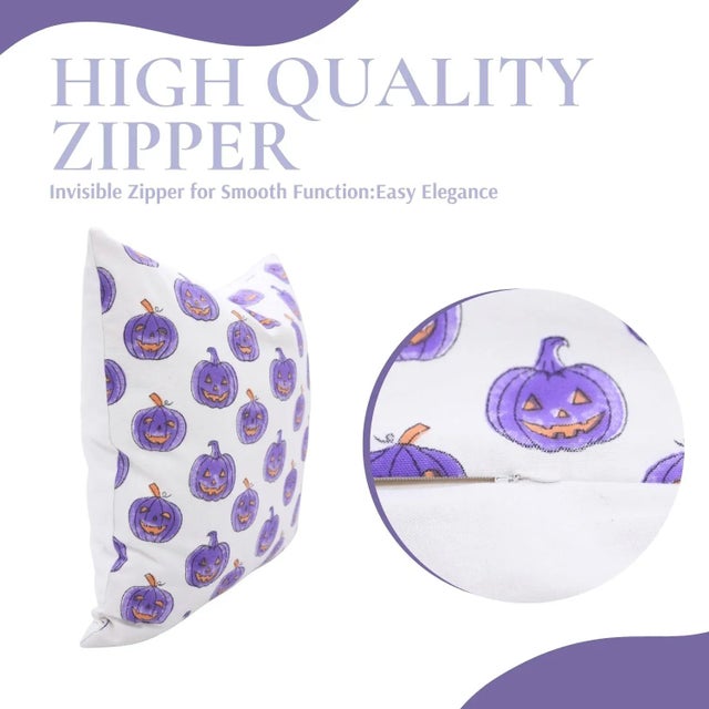 Fabdivine Halloween Pumpkin Block Print Pillow Cover Handmade Cotton Throw Cushion for Festive Home Décor Size-20x20 For Sale - Image 4 of 6