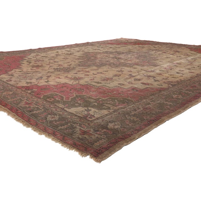 77735 Antique Turkish Serapi Rug, 08'10 x 11'07. Timeless appeal meets rugged beauty in this hand knotted anitque Turkish...
