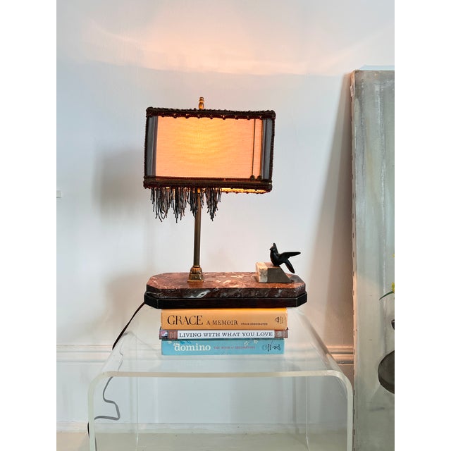 1920s Art Deco Table Lamp With Silk Embellished Fringe Shade For Sale - Image 14 of 18