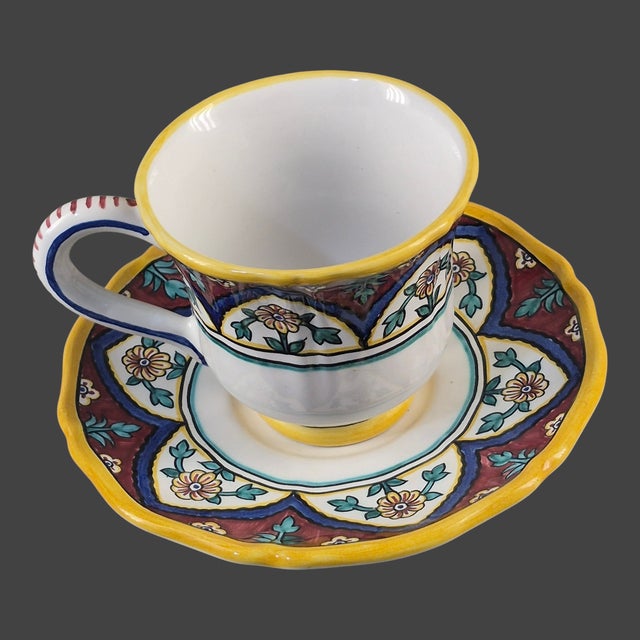 Deruta Vintage Hand Painted Terra Cotta Italian Deruta Grazia Pottery Cup & Saucer For Sale - Image 4 of 8