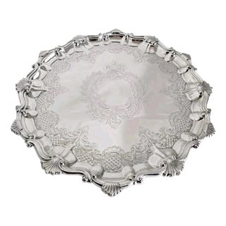 Antique Edwardian Sheffield Sterling Silver Salver, 1904 For Sale