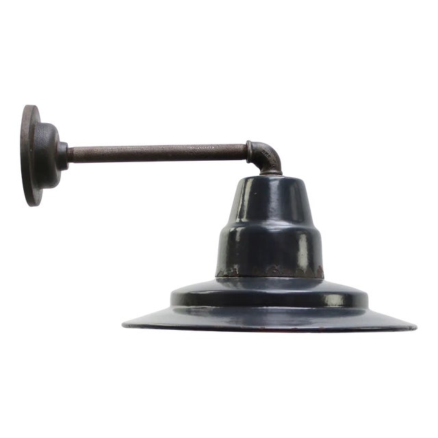 Vintage Industrial Blue Enamel and Cast Iron Wall Light For Sale