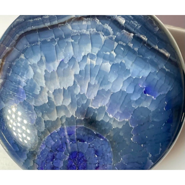 1990s Gemstone Necklace From Botswana Africa Large Luminous Disc Beads in Blues, Sepias With Crystal Druzy, Outstanding For Sale - Image 5 of 9