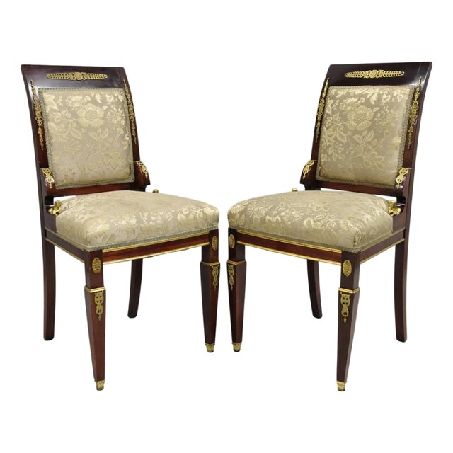 Vintage French Empire Mahogany Side Chairs With Bronze "Sphinx" Ormolu - A Pair For Sale
