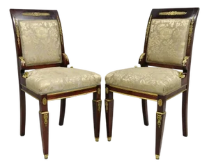 Vintage French Empire Mahogany Side Chairs With Bronze "Sphinx" Ormolu - A Pair