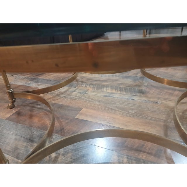 Vintage Horsehoof Hexagonal Brass Glass Coffee Table, in Manner of LaBarge For Sale - Image 4 of 8