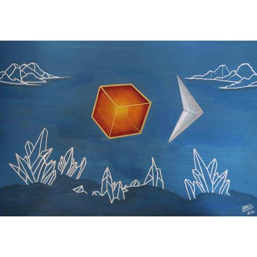 Anna Maria Caboni, Geometric Sun and Moon, 2026, Acrylic Painting on Canvas For Sale