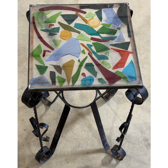 Italian Mid-Century Wrought Iron Mosaic Glass Side Table, 1960s For Sale - Image 9 of 9