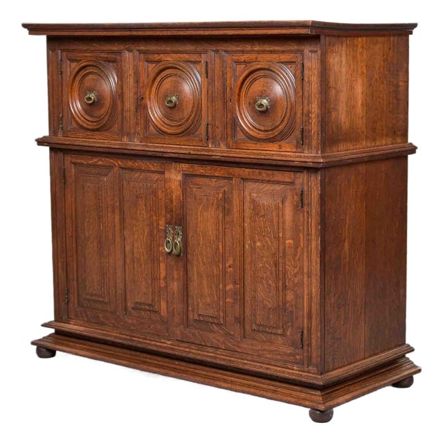 19th Century French Oak Two-Part Cabinet in the Louis XIII Style For Sale