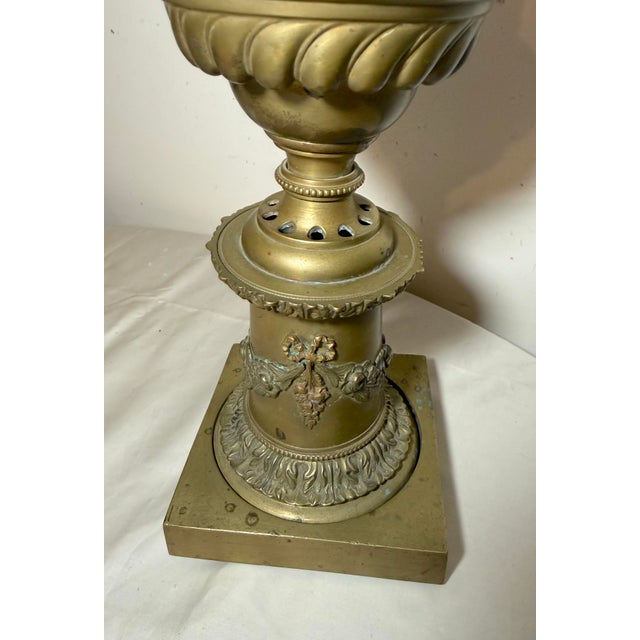 Antique 19th Century Victorian Ornate Gilt Bronze Glass Astral Oil Table Lamp For Sale - Image 11 of 14