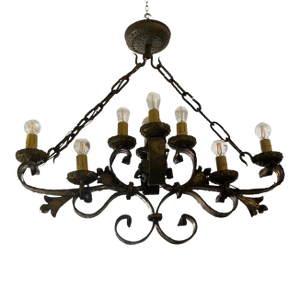 Antique Italian Style Horizontal Nine Light Rustic Chandelier Rewired