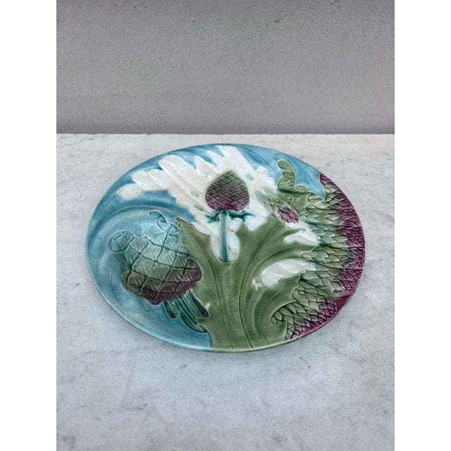 Majolica asparagus plate signed Luneville Keller & Guerin, circa 1890.