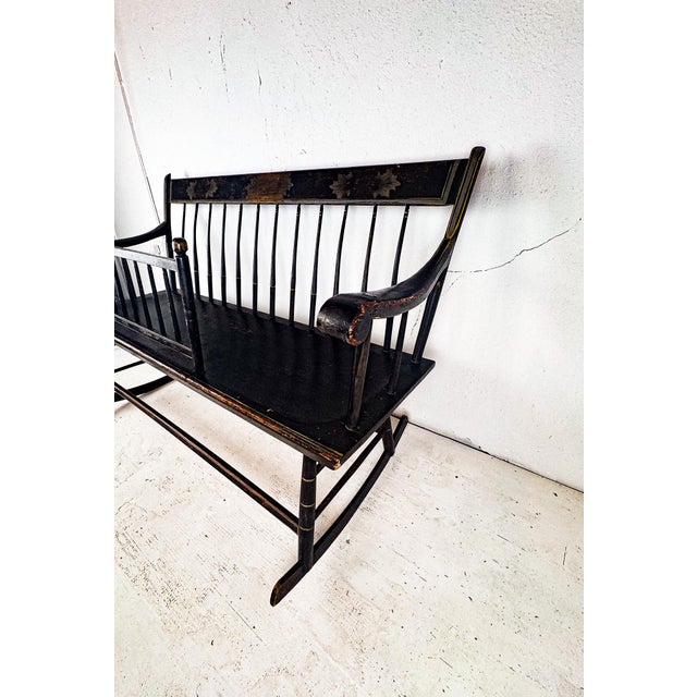 Late 19th Century Primitive Wooden Rocking Bench With Plank Seat and Gate For Sale - Image 10 of 12