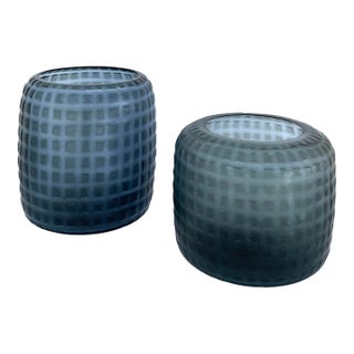 Revelation Modern Smokey Gray Glass Waterways Hurricanes/Vases Set of 2 For Sale