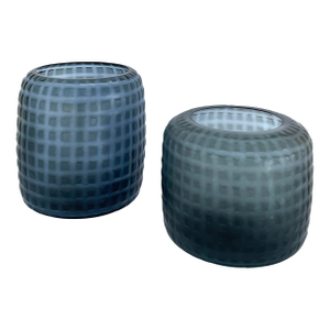 Revelation Modern Smokey Gray Glass Waterways Hurricanes/Vases Set of 2