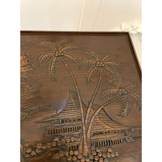 Brown Antique Carved Teak Nesting Tables, 1920, Set of 3 For Sale - Image 8 of 16