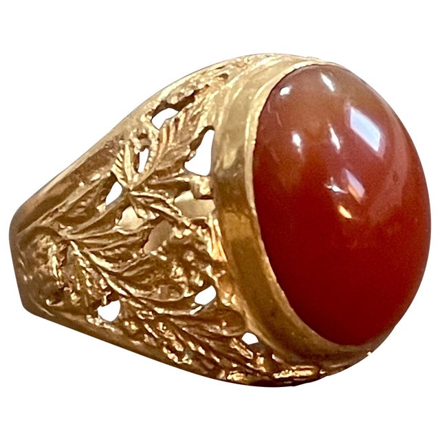 7 Carat Jasper Cabochon 18 Karat Yellow Gold Classic Wide Ring For Sale - Image 15 of 18