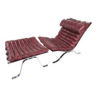 Vintage Modern Leather "Ari" Lounge Chair With Ottoman by Arne Norell For Sale