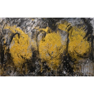 1990s Golden Abyss Abstract Acrylic Painting by Yasmen For Sale