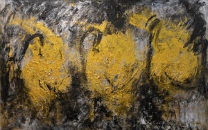 1990s Golden Abyss Abstract Acrylic Painting by Yasmen